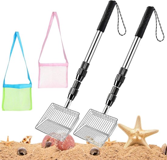 Haaientand Zeef - Metaal Detector Lepel - Schatten Zoeken - Verstelbare Telescoopstang - 58-105 cm Intrekbaar - Zilver