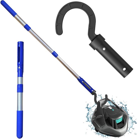 Haak met telescopische zwemstok voor alle robotachtige zwembadreiniger, aangepast voor zwembadstofzuiger, inclusief draadloos, boven de grond en onderwater, 3-sectie 3 voet verstelbare aluminium paal