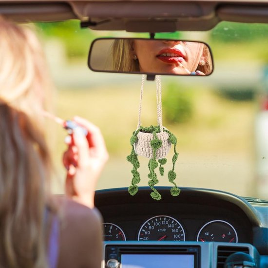 Haak Opknoping Plant Ornament - Auto Decoratie Hand Gebreide Hanger Voor Auto Achteruitkijkspiegel - Woondecoratie Charms van KATELUO