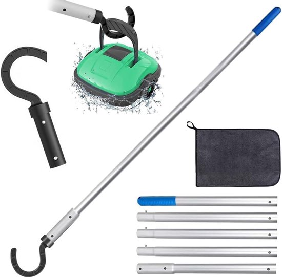 Haak voor zwembadrobot met telescoopstang, 185 cm, accessoirehaak voor zwembadstofzuiger, zwembadreinigingsaccessoires, haken, stangen, zwembadrobothaken voor alle zwembadreinigers (185 cm)
