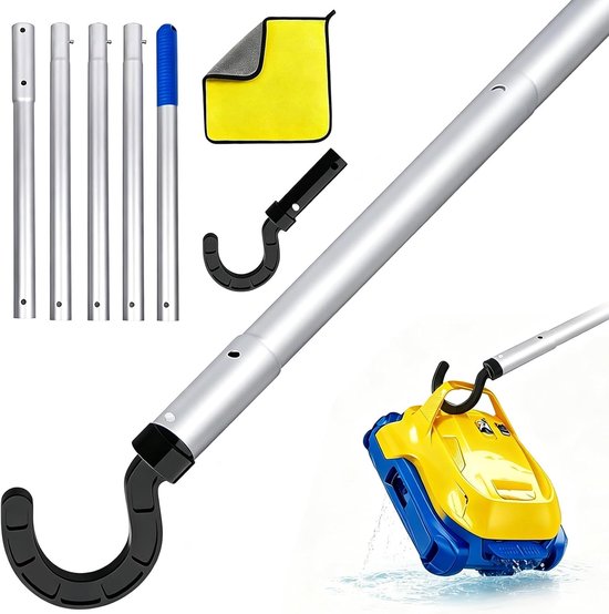 Haak voor zwembadrobot met telescoopstang, 185 cm, zwembadhaken voor stangen, zwembadreinigingsaccessoires, haken, accessoires voor zwembadrobotstofzuiger, generieke haak voor zwembadreiniger