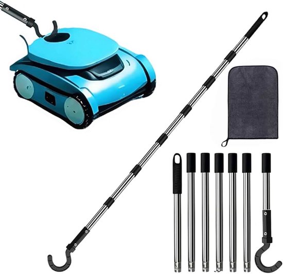 Haak voor zwembadrobot met telescoopstang, 255 cm, accessoirehaak voor zwembadstofzuiger, zwembadreinigingsaccessoires, haken, zwembadhaak, stang, zwembadrobothaak voor alle zwembadreinigers