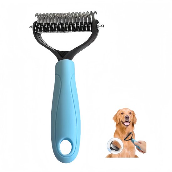 haarborstel voor honden en katten, dubbelzijdige ontwarringskam met veiligheidsmessen, antislip handgreep en hygiënische reiniging