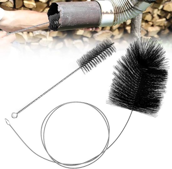 Haardbezem, 150 mm/180 mm, 2 stuks schoorsteenveger, haardborstel met duwstang en 31 cm buisborstel/ovenborstel, schoorsteenbezem voor schoorstenen, ketels, pijpleidingen