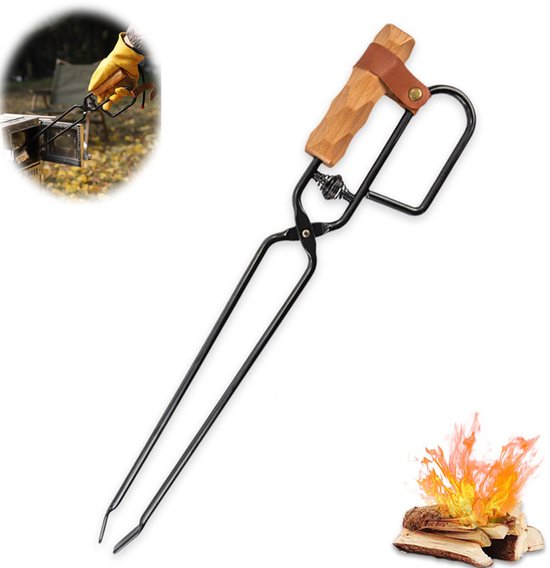 Haardtang - Haardtang voor buiten - Kampvuurtang - Stevige houttang met lange steel - Multifunctioneel barbecueaccessoire - Verlengde houtskooltang voor buiten koken - 46.5x11cm - Houtskooltang voor vuurkorfbarbecues en kamperen