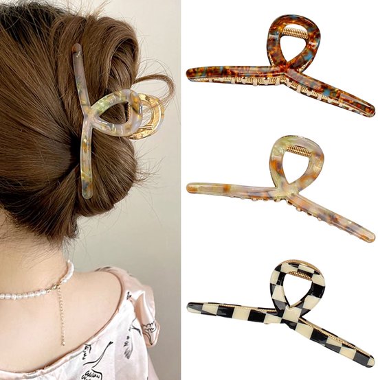 Haarklauw Clips Grote Haar Klauw Vlinder Haar Klauw voor Vrouwen Acetaat Metalen Haar Klemmen 4.7'' Grote Haaraccessoires voor Vrouwen en Meisjes 3 Stks