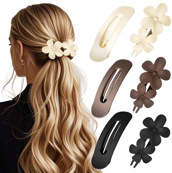 Haarklauwen voor dames, 6 stuks, zijglijbaan en bloemenhaarclips voor volume, sterke grip, antislip grip, haarklauwen voor vrouwen, meisjes, dik en dun haar