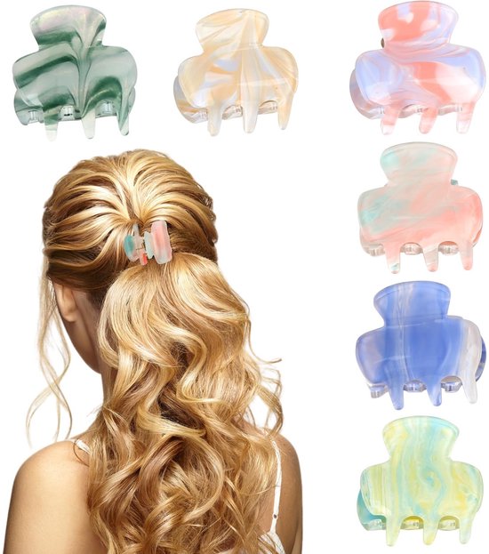 Haarklemmen, 6 stuks, kleine haarspelden voor dames, gemiddeld en dun haar, antislip klauw, haarspelden, schildpad-celluloseacetaat, haarklemmen voor vrouwen en meisjes