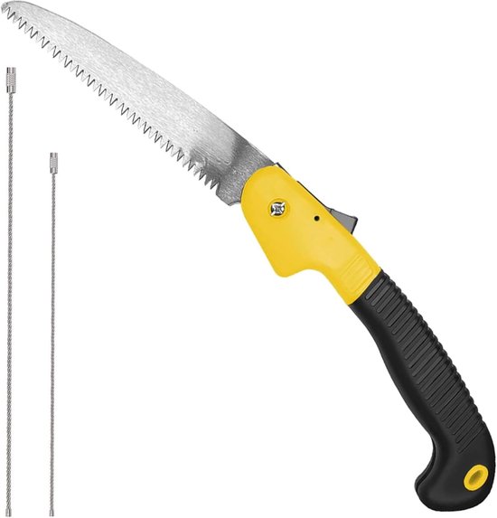 Hacksaw - Hand Saw - Tree Saw - Gele Handgreep - Tuinvouwzaag met Veiligheidsclip + 2 Stuks 20/25 cm Stalen Draad Sleutelhanger van Merkloos	