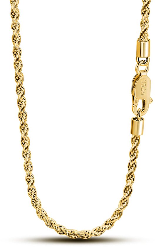 Halsketting met dun touw, 3 mm, voor hanger van 925, zilver, gevlochten ketting, verguld, 40-76 cm, Italiaans design, cadeau, sieraden, feest, verjaardag, voor mannen en vrouwen