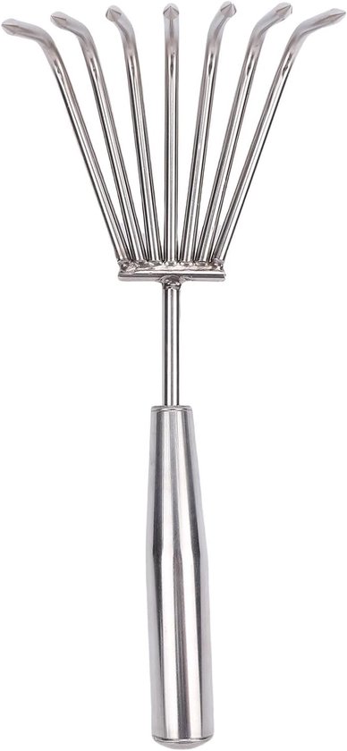 Hand Houten - Tuin Hark - Bodem Bewerken - 7 Stevige Tanden - 28 cm - Zilver