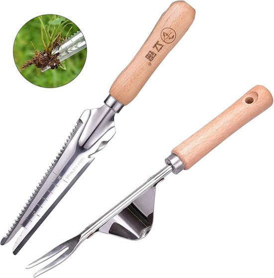 Hand onkruidsteker, 2 stuks onkruidsteker, voor in de tuin, klein roestvrij staal, met 5 in 1 mini-schep, tuin voor gras, graven en jaden van Merkloos	