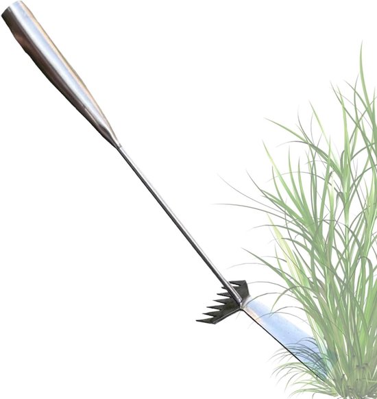 Hand Onkruidsteker - Tuin Gereedschap - Onkruid Verwijderen - Ergonomische Lange Steel - 50 cm - Grijs