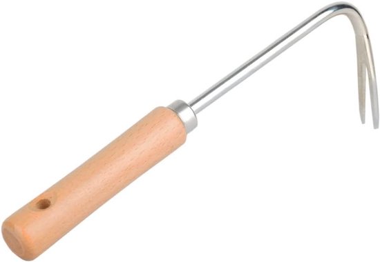 Hand Onkruidsteker - Wortelverwijderaar Tuinhaak - Onkruid Vrij Maken - Ergonomisch Houten Handvat - 26.5 cm Lengte - Natuurlijk Metaal van Merkloos	