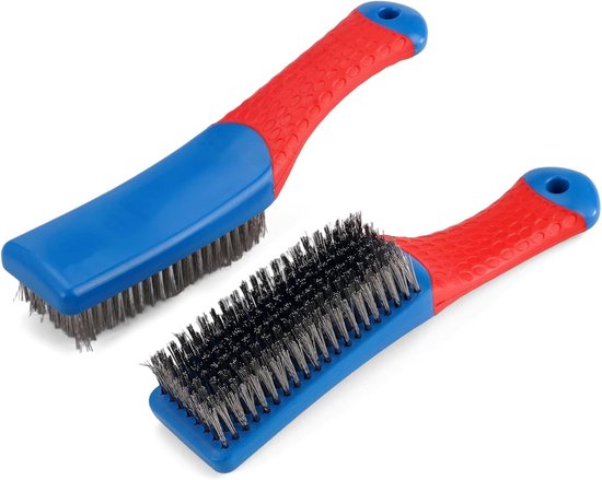Hand staalborstels 16 cm - roestvrij staal - rubberen handvat - ideaal voor het reinigen van grillvlekken - ShopVlot