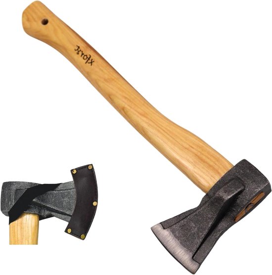 Handbijl Houtbewerking - Kampeerbijl Outdoor - Hout Kloven Tuin - Duurzaam Carbon Staal - 45 cm Lengte - Bruin
