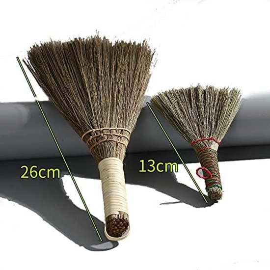 Handborstel mini huishoudelijke handleiding stro gevlochten kleine bezem met handvat voor thuis, buiten, tuin handgemaakte stof vloerreiniging (13 cm) 13 cm
