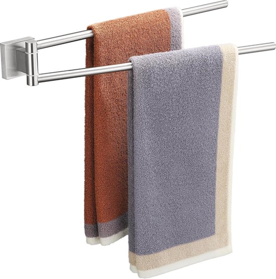 Handdoekhouder 39 cm van roestvrij staal, dubbel draaibaar voor badkamer en keuken van $