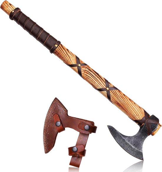 Handgemaakte Vikingbijl - Jacht Outdoor Camping Survival - Noordse Bijl 1095 Koolstofstaal Palissander Handvat van Merkloos	