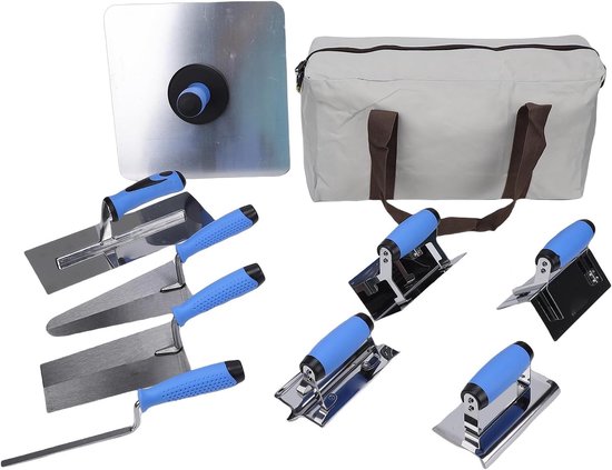 Handgereedschap Set - Bouwgereedschap Kit - Metselwerk Afwerken - Ergonomische Handgrepen - 10 Delig - Grijs