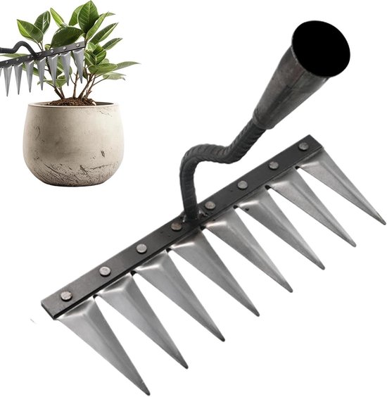 Handgereedschap Tuin - Onkruidtrekker Wieden - Bodem Bewerken - Koolstofstaal Constructie - 8 Tanden - Grijs