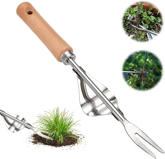 Handgereedschap voor de tuin - Wortelwieder met houten handvat - Roestvrij stalen onkruidsteker - Handmatige wieden - Tuingereedschap - Losmaken - Cadeau voor tuinders . van Merkloos	