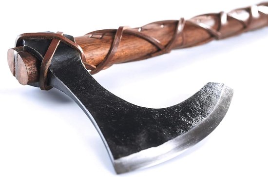 Handgesmede 24 inch Vikingbijl van koolstofstaal met teakhouten handvat en unieke gravures van Merkloos	
