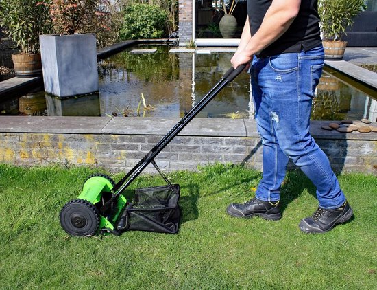 Handgrasmaaier 30 cm - Cilindermaaier Tuin - Gazon Onderhoud - 4 Hardmetalen Bladen - 18L Opvangbak