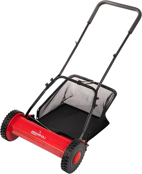 Handgrasmaaier 40 cm - Mechanische maaier - Gazononderhoud - 5-blads kooisysteem - 15-43 mm hoogte - Zwart/Rood