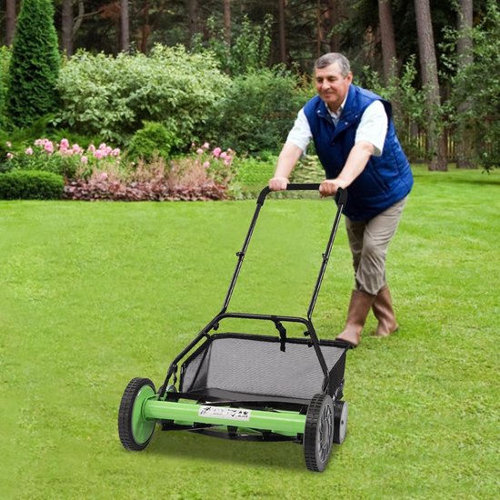 Handgrasmaaier - Handduwmaaier Spindelmaaier - Gazon Onderhouden - Instelbare Maaihoogte - 50 cm Maaibreedte - Groen Zwart