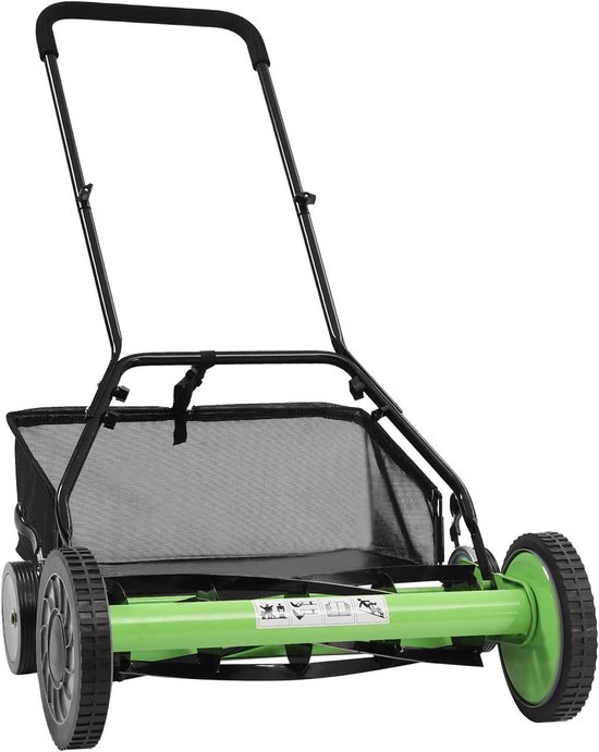 Handgrasmaaier - Kooimaaier - Gazon Onderhoud - 5 Stalen Messen - 50 cm Maaibreedte - Groen Zwart