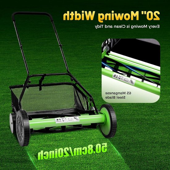 Handgrasmaaier - Kooimaaier Spindelmaaier - Gazon Onderhouden - Motorvrij Stille Werking - 50 cm - Groen/Zwart