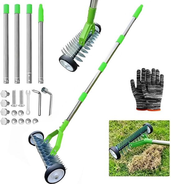Handhark met Rollen 165 cm - Metalen Schaarhark - Verstelbare Tuinhark - Ideaal voor Luchtigheid in de Tuin