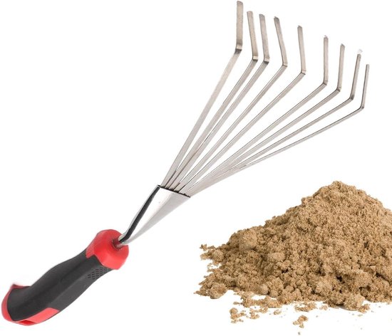 Handhark Tuin - Kleine hark - Onkruid wieden - Ergonomische handgreep - 37 cm - Grijs