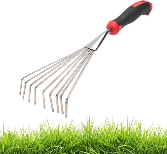 Handhark Tuin - Onkruidverdelger Klein - Bodem Losmaken - Negen Functionele Tanden - 37 cm - Grijs