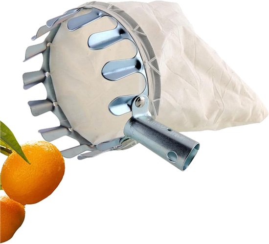 Handige fruitplukker met metalen steel en stoffen zak voor het plukken van appels en ander fruit, ideaal voor tuinieren