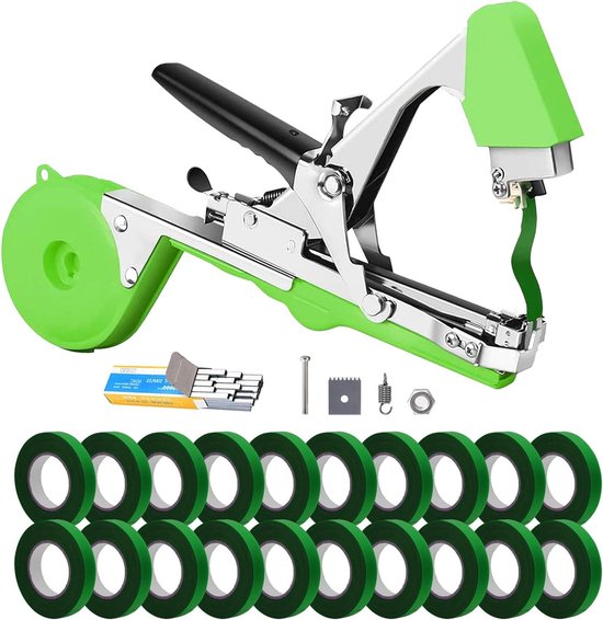 Handige plantbindtang met nietjes en bindband voor tuinieren - Plantbindmachine set voor druiven, frambozen, tomaten en klimgroenten etc. van Merkloos	