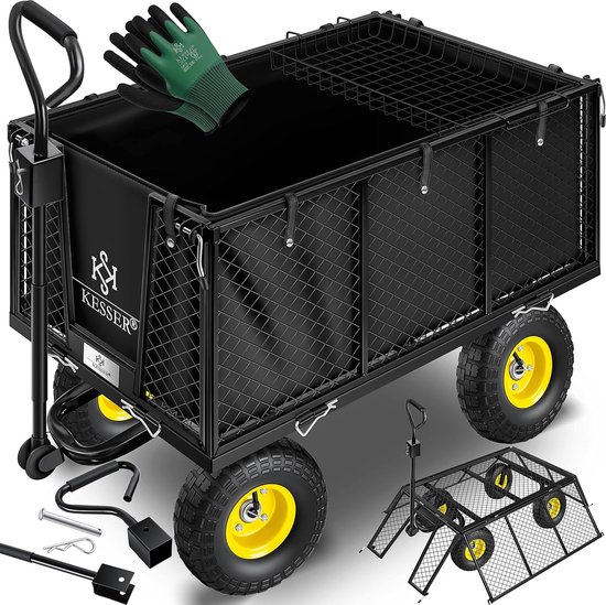 Handkar - 550 kg laadvermogen - Tuinwagen - Transportwagen - Afneembare - gereedschapswagen met zeildoek - Handtrolley Veelzijdig - Inclusief zwarte handschoenen van Merkloos	