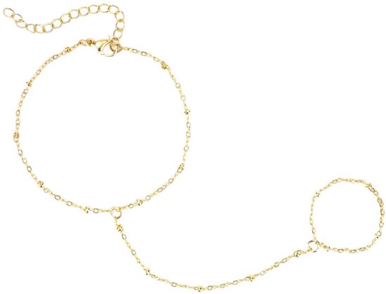Handketting, Gouden Roestvrijstalen handkeTtingarmband Stijlvolle Ringarmband Handringkettingarmband Strass Vingerringarmband Handsieraden voor Meisjesvrouwen