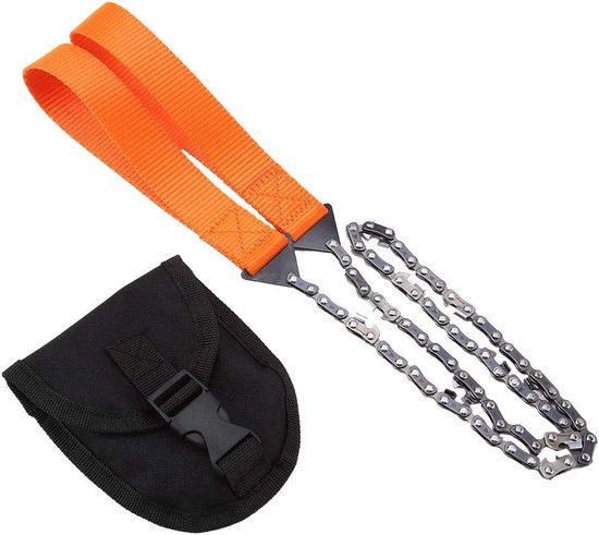 Handkettingzaag, noodkettingzaag met bijltas voor kamperen, wandelen, kamperen, survivalketting, draagbaar