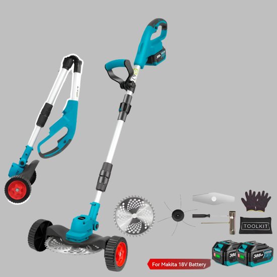 Handmaaier - Grasmaaier - Grastrimmer - Grasschaar - Grasmachine - 1500W - 12000RPM - 9-Inch - Elektrische/Accu - Grastrimmer met Verstelbare Handgreep – Oplaadbaar Tuingereedschap - 21V/18V Compatibel - Inclusief 2x Accu van Merkloos	