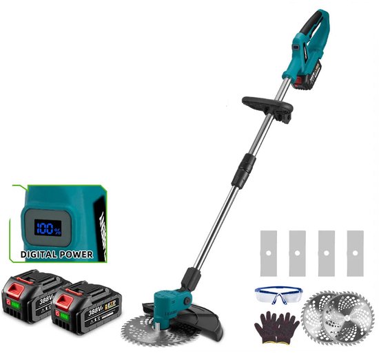 Handmaaier - Grastrimmer - Grasmaaier - Grasmachine - Grasschaar - 4000W - 9 Inch - Borstelloze Grastrimmer met Digitaal Display - Elektrische/Accu – Stil & Krachtig Tuingereedschap - 21V/18V Compatibel - Inclusief 2x Accu van Merkloos	