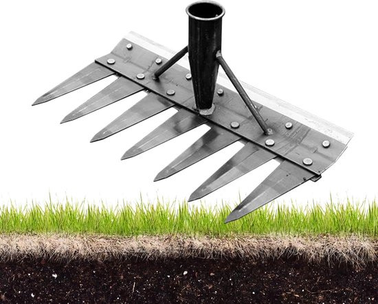 Handmatig onkruidgereedschap - Gazon hark - Tuinonderhoud - Robuuste staalconstructie - 7 tanden - Metaal