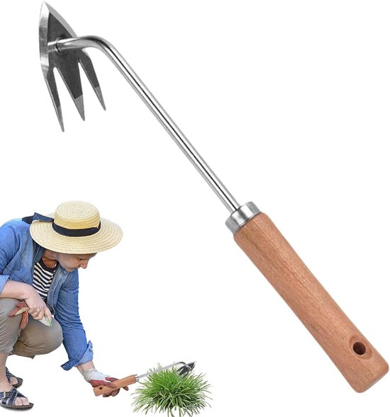 Handmatig onkruidgereedschap - Tuingereedschap met tanden - Onkruid verwijderen - Ergonomische handgreep - 315 cm - Houten handvat