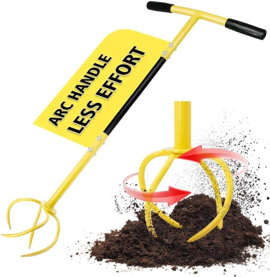 Handmatige draaifrees voor tuinieren, tuinklauwhandfrees met ergonomische handgreep, stalen frees, gazonbeluchter, grondfrees voor tuinbedden en plantenbakken van Merkloos	