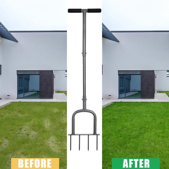 Handmatige gazonventilator, in hoogte verstelbaar, handmatige gazonventilator voor gecomprimeerde vloeren en gazons, handbeluchter met 4 spikes van GARDENIX