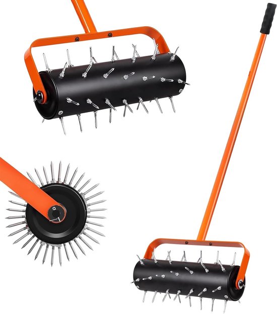 Handmatige Grasbeluchter met 42 Spikes en Spatbescherming, Ideaal voor Tuin, Gazon en Patio, 180 x 38 cm