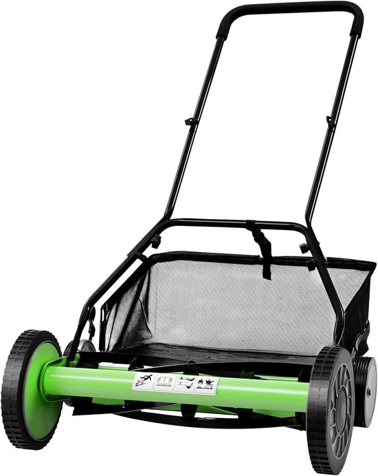 Handmatige Grasmaaier - Duwmaaier Spoelmaaier - Gazon Onderhoud - Stille Werking Geen Benzine - 508 cm Snijbreedte - Groen Zwart