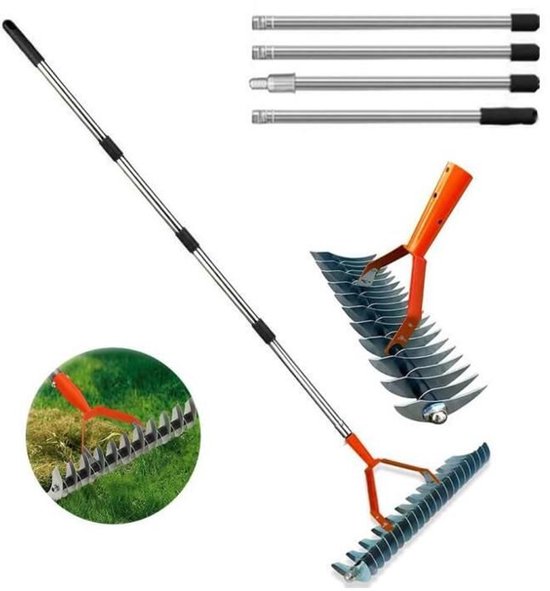 Handmatige grasschraper met handvat, 160 cm, multifunctionele graskam voor onkruid wieden en bemesten. van Merkloos	