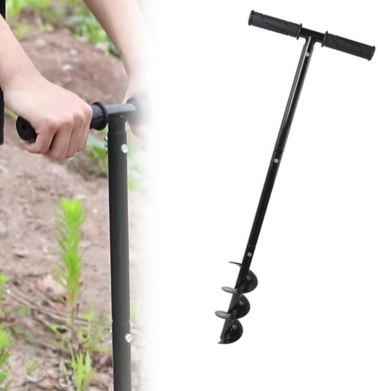 Handmatige grondboor – Boorbits – Gatenboor – Tuinieren – Staal – Boordiameter 100 mm – Geschikt voor het graven van plantgaten in de tuin – Gereedschap voor het planten van bloemen – Zwart